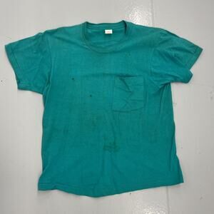 Vintage 80s Fruit of the Loom Blue Distressed Pocket T-Shirt